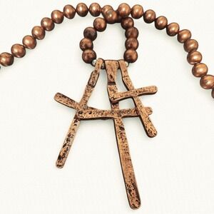 Triple Cross Beaded Necklace Pendant Statement Jewelry Religious 2"-3"